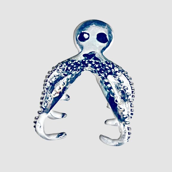 Octopus Squid Silver Dipped Cuff Style Ring Size 6 NEW - Picture 3 of 4